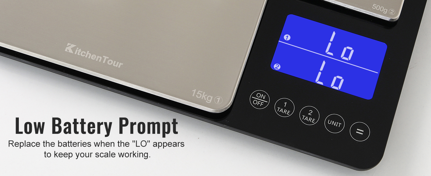 KitchenTour Dual Platform Digital Kitchen Scale with Total Weight Function - 500g/0.1g & 15kg/1g - Accurate for Cooking and Baking Black