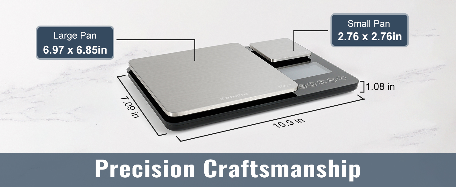 KitchenTour Dual Platform Digital Kitchen Scale with Total Weight Function - 500g/0.1g & 15kg/1g - Accurate for Cooking and Baking Black