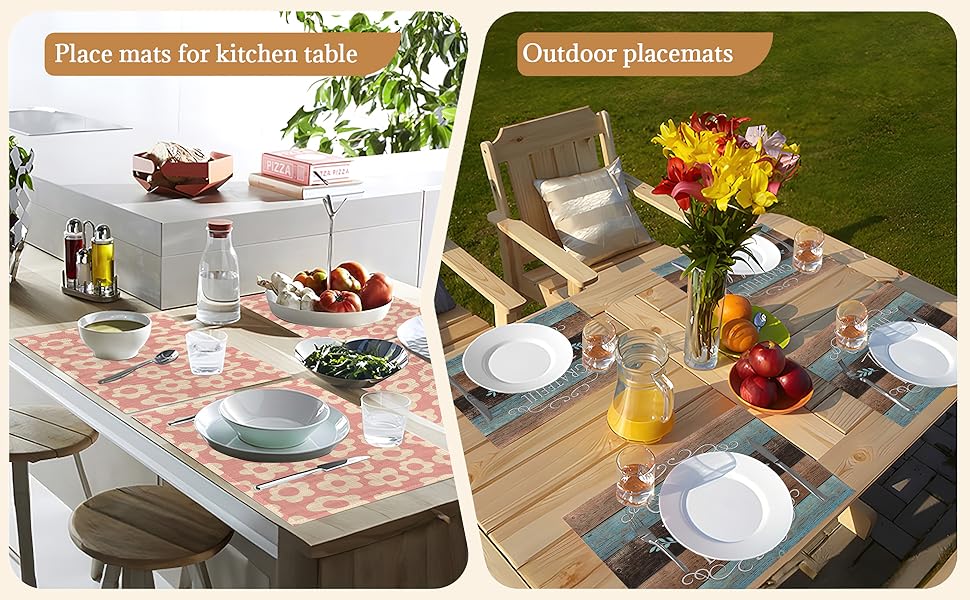 Thankful Grateful Blessed Placemats Set of 6 Place Mats for Kitchen Table Washable Farmhouse Linen Table Mats Dining Decoration 12x18 Inch