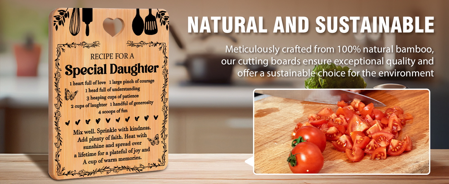 Gifts for Daughter - "Recipe for a Special Daughter" Daughter Birthday Gifts Cutting Board Set, Bamboo-Made Engraved Utensil Set Birthday Gifts for Daughter, Daughter Gifts