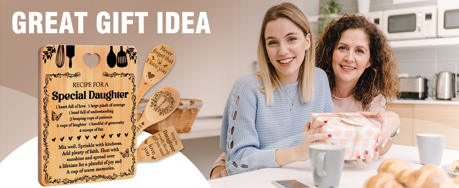 Gifts for Daughter - "Recipe for a Special Daughter" Daughter Birthday Gifts Cutting Board Set, Bamboo-Made Engraved Utensil Set Birthday Gifts for Daughter, Daughter Gifts