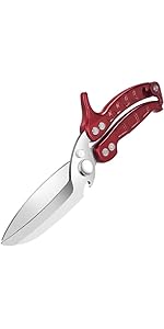 Heavy Duty Poultry Scissors - All Purpose Kitchen Shears for Chicken, Fish & Meat - Easily Separable, Dishwasher Safe (Red)