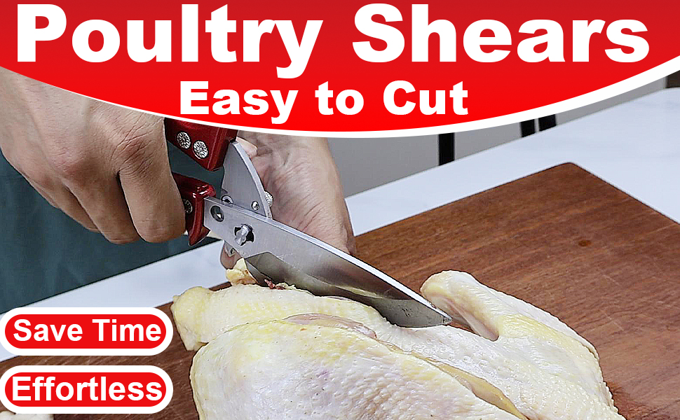 Heavy Duty Poultry Scissors - All Purpose Kitchen Shears for Chicken, Fish & Meat - Easily Separable, Dishwasher Safe (Red)