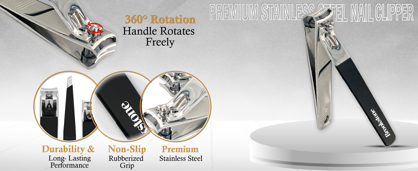 Brookstone Nail Clippers Set - Premium Stainless Steel Nail Clipper and Nail Cutter with Rubberized Non-Slip Grip, Includes Case and Tweezer, Two Nail Clippers for Precision Grooming