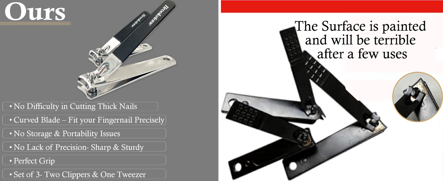 Brookstone Nail Clippers Set - Premium Stainless Steel Nail Clipper and Nail Cutter with Rubberized Non-Slip Grip, Includes Case and Tweezer, Two Nail Clippers for Precision Grooming