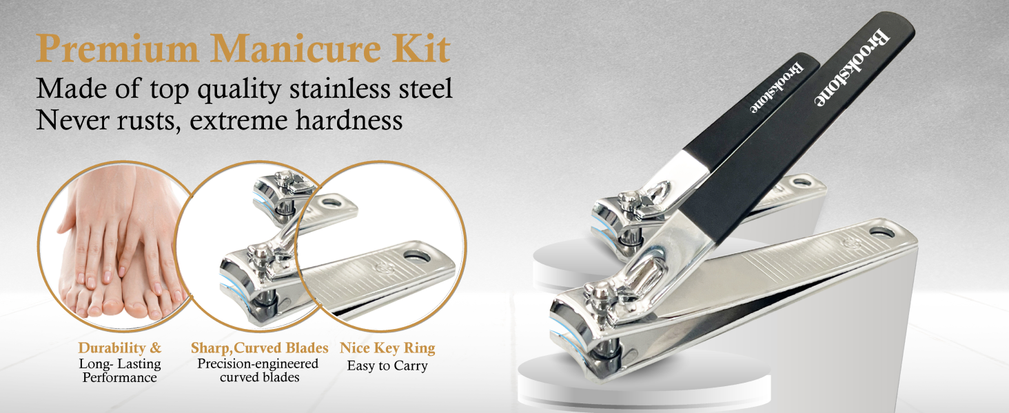 Brookstone Nail Clippers Set - Premium Stainless Steel Nail Clipper and Nail Cutter with Rubberized Non-Slip Grip, Includes Case and Tweezer, Two Nail Clippers for Precision Grooming