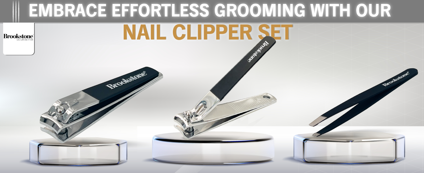 Brookstone Nail Clippers Set - Premium Stainless Steel Nail Clipper and Nail Cutter with Rubberized Non-Slip Grip, Includes Case and Tweezer, Two Nail Clippers for Precision Grooming