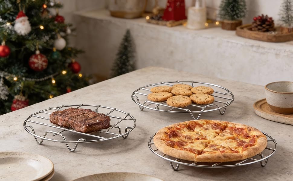 2 Pieces 304 Stainless Steel Cooling Racks, Roasting Rack, Multi-Purpose Cooking Rack Set for Baking, Roasting, Steaming and Cooling, Round and Oval Shapes Included