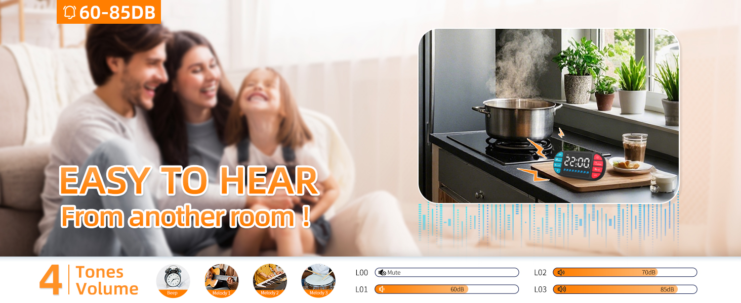 DOOMAY Digital Kitchen Visual Timer: 3.6'' Large LED Display, Magnetic, 3 Brightness, 4 Alarms and Volume, Memory Function, Countdown Count up for Cooking, Classroom, Home Gym, AAA Battery Included