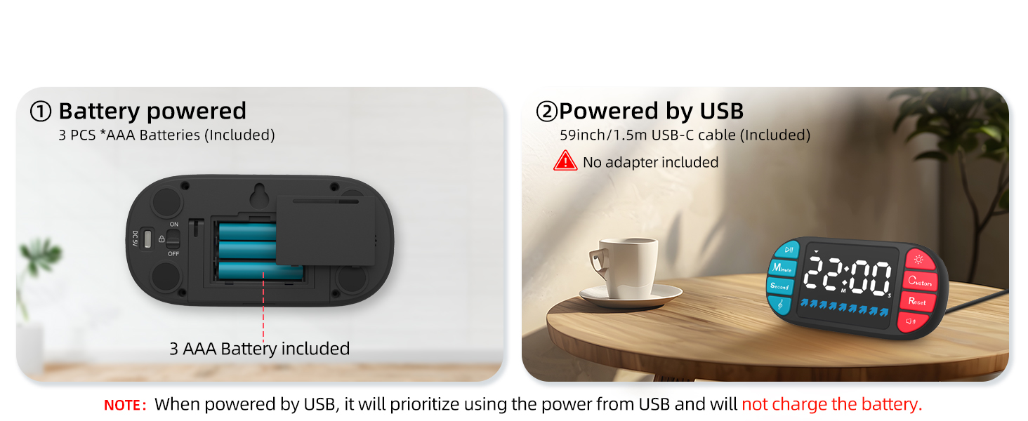 DOOMAY Digital Kitchen Visual Timer: 3.6'' Large LED Display, Magnetic, 3 Brightness, 4 Alarms and Volume, Memory Function, Countdown Count up for Cooking, Classroom, Home Gym, AAA Battery Included