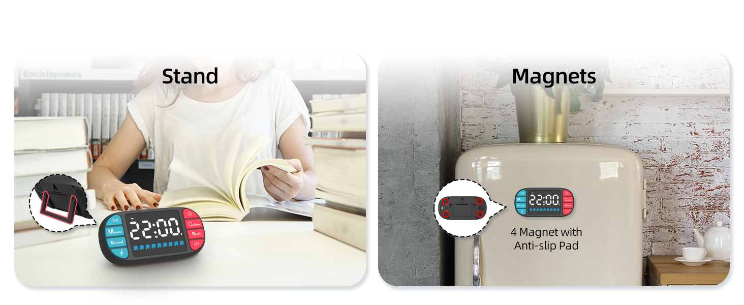 DOOMAY Digital Kitchen Visual Timer: 3.6'' Large LED Display, Magnetic, 3 Brightness, 4 Alarms and Volume, Memory Function, Countdown Count up for Cooking, Classroom, Home Gym, AAA Battery Included