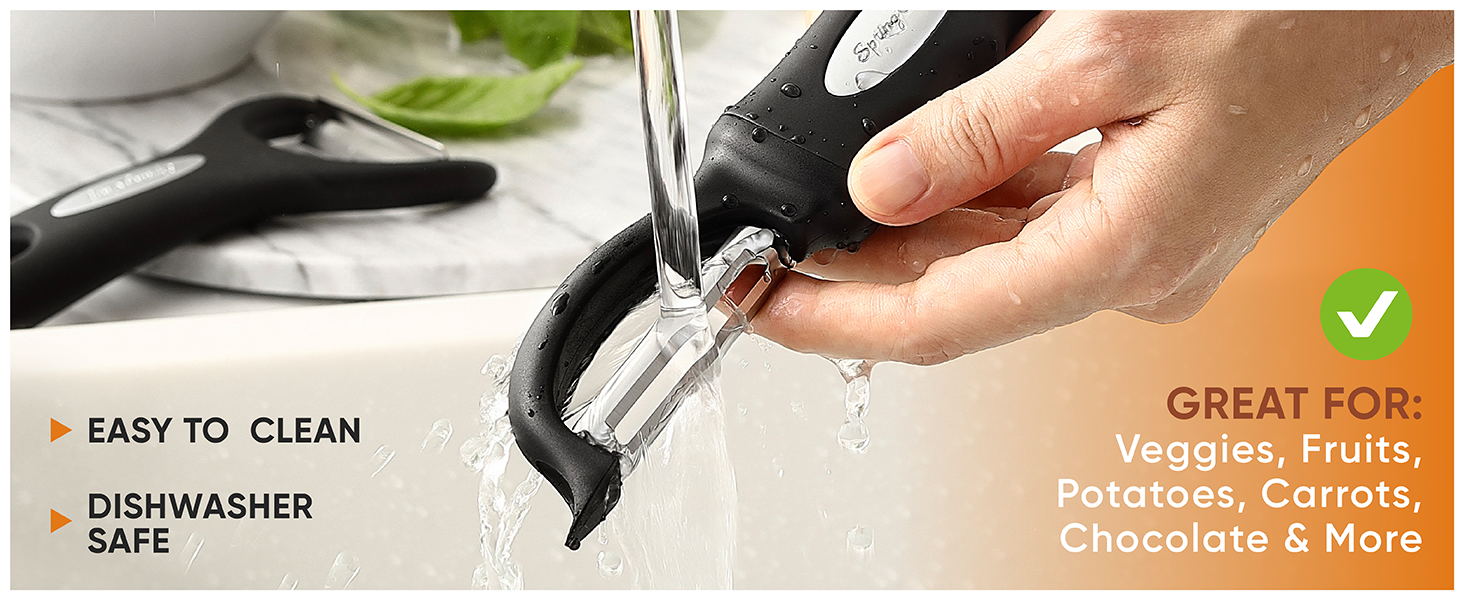 Spring Chef Swivel Vegetable Peeler & Y Potato Peeler for Kitchen with Soft Grip Handles and Ultra Sharp Stainless Steel Blades, Perfect for Veggie, Fruit, Carrot, Apple - Dishwasher Safe - Black
