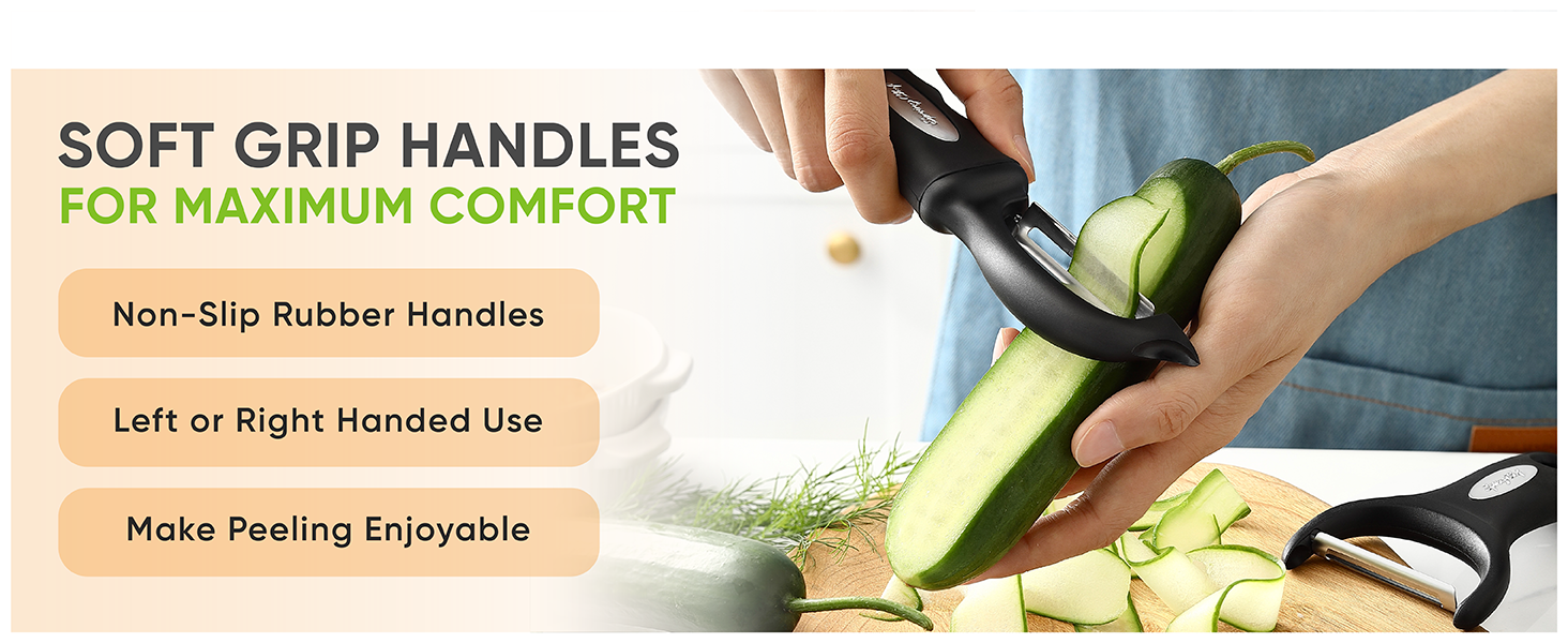 Spring Chef Swivel Vegetable Peeler & Y Potato Peeler for Kitchen with Soft Grip Handles and Ultra Sharp Stainless Steel Blades, Perfect for Veggie, Fruit, Carrot, Apple - Dishwasher Safe - Black