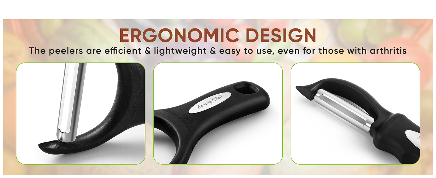 Spring Chef Swivel Vegetable Peeler & Y Potato Peeler for Kitchen with Soft Grip Handles and Ultra Sharp Stainless Steel Blades, Perfect for Veggie, Fruit, Carrot, Apple - Dishwasher Safe - Black