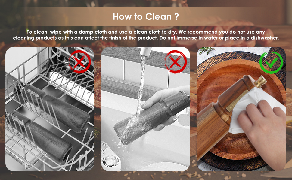 Wooden Salt and Pepper Grinder Set with Brush and Spoon, 8 Inch Manual Salt and Pepper Mill, Adjustable Coarseness, Refillable Pepper Grinder with Ceramic Core for Kitchen, Brown