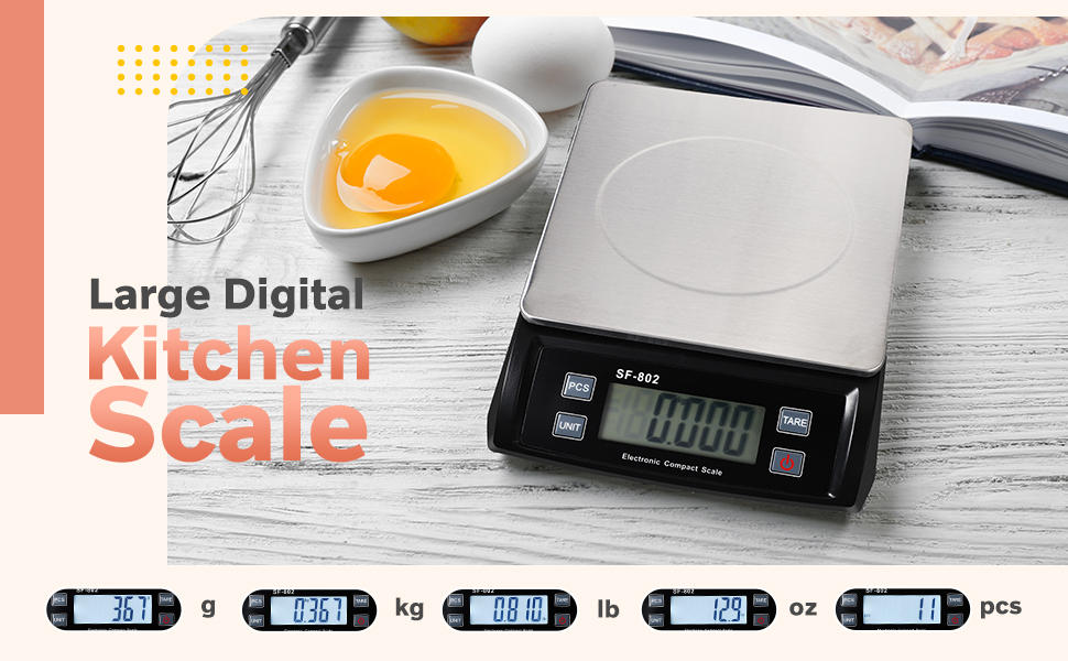 Large Digital Kitchen Scale 66LB 30kg Commercial Food Scale Stainless Bread Scale with LCD Display Commercial Weighing Devices for Baking Cooking(Silver)