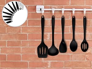E-far 10 Pieces Silicone Cooking Utensils Set, Heat Resistant Kitchen Utensil Set for Nonstick Cookware, Kitchen Cooking Tools with Spatula, Spoon, Slotted Turner, Non-Toxic & Dishwasher Safe (Black)