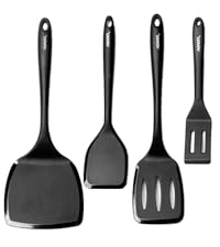 Silicone Spatula Set, 600°F Heat Resistant Silicone Spatula Turner Flipper for Cooking, Non Stick and Non Scratch Kitchen Utensils for Eggs & Pancakes, 4 Pack, Black
