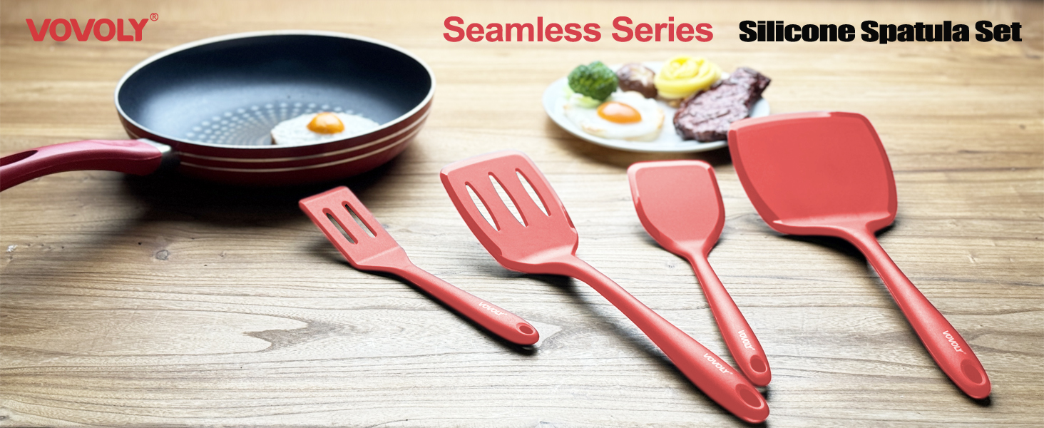 Silicone Spatula Set, 600°F Heat Resistant Silicone Spatula Turner Flipper for Cooking, Non Stick and Non Scratch Kitchen Utensils for Eggs & Pancakes, 4 Pack, Black