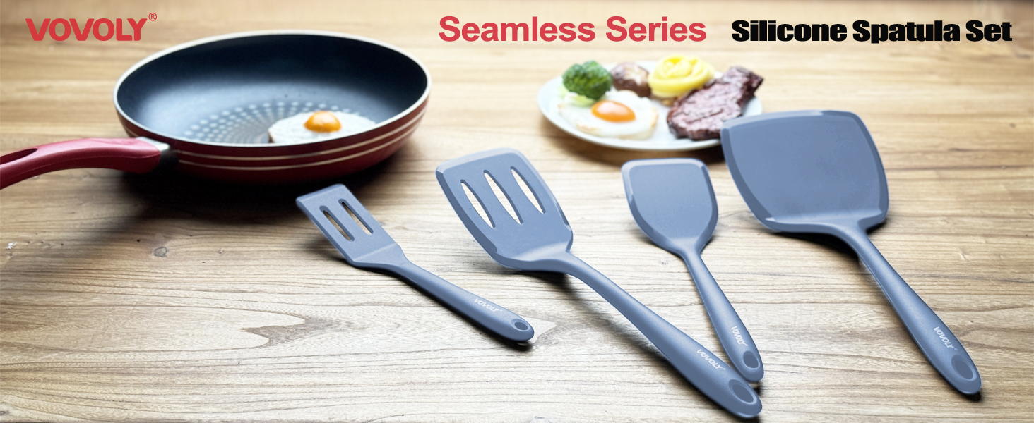 Silicone Spatula Set, 600°F Heat Resistant Silicone Spatula Turner Flipper for Cooking, Non Stick and Non Scratch Kitchen Utensils for Eggs & Pancakes, 4 Pack, Black