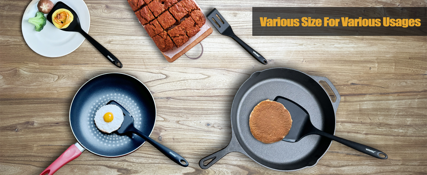 Silicone Spatula Set, 600°F Heat Resistant Silicone Spatula Turner Flipper for Cooking, Non Stick and Non Scratch Kitchen Utensils for Eggs & Pancakes, 4 Pack, Black