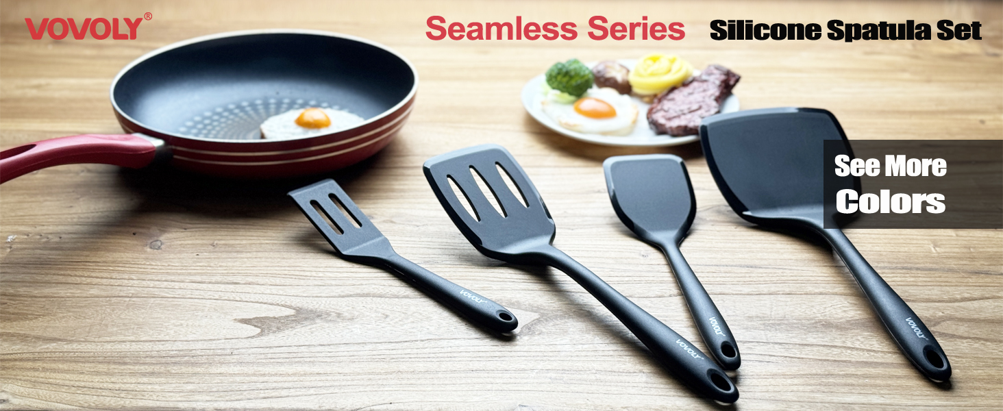 Silicone Spatula Set, 600°F Heat Resistant Silicone Spatula Turner Flipper for Cooking, Non Stick and Non Scratch Kitchen Utensils for Eggs & Pancakes, 4 Pack, Black