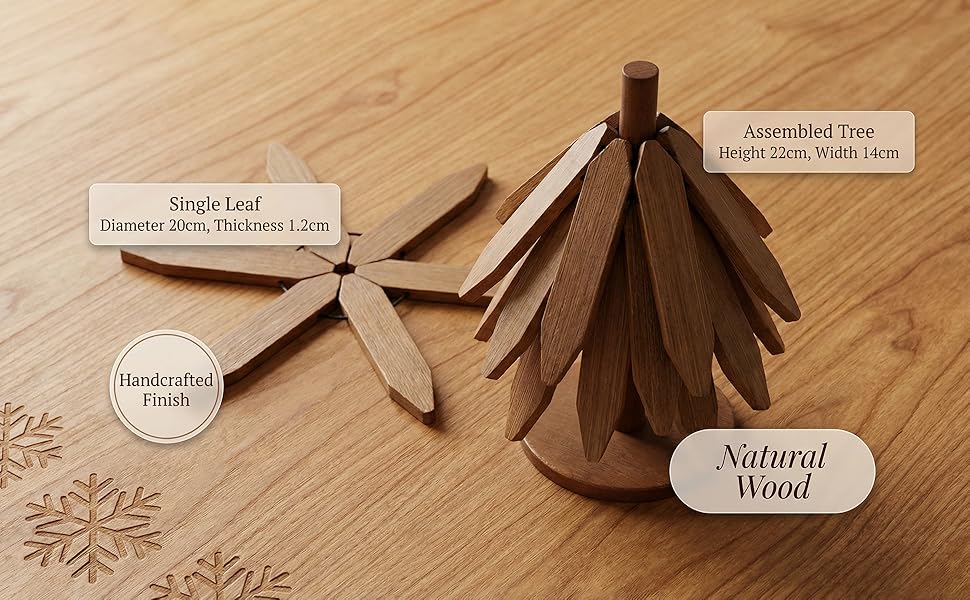 Walnut Tree Table Mat,Wooden Table Mat Tree,Foldable Trivets for Hot Dishes,Non-Slip Heat Insulated Folding Wood Table Plate Mat (Walnut)