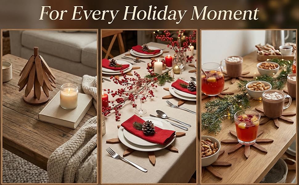 Walnut Tree Table Mat,Wooden Table Mat Tree,Foldable Trivets for Hot Dishes,Non-Slip Heat Insulated Folding Wood Table Plate Mat (Walnut)