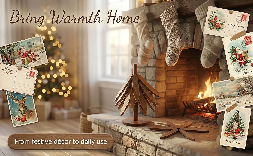 Walnut Tree Table Mat,Wooden Table Mat Tree,Foldable Trivets for Hot Dishes,Non-Slip Heat Insulated Folding Wood Table Plate Mat (Walnut)