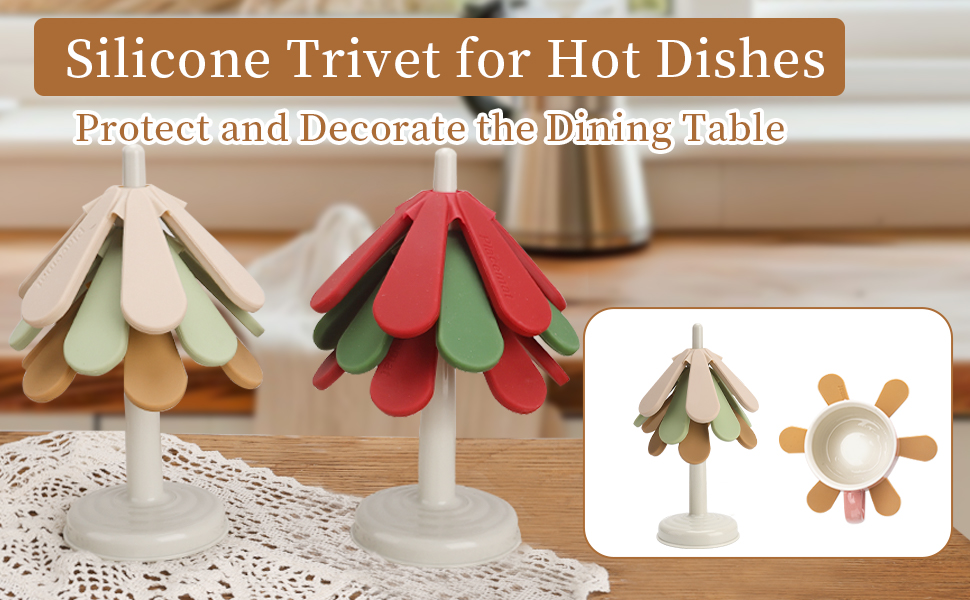 Tree Coasters Set of 3, Silicone Tree Trivets for Hot Dishes, Kitchen, Office Desk, Restaurant Cafe Coaster or Decoration