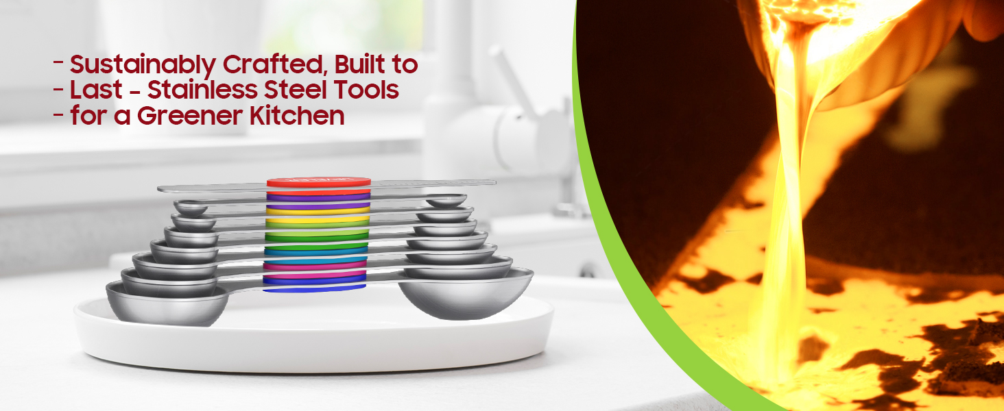 Premium Magnetic Measuring Spoons Set|Strong N52 Magnets|Heavy Duty Stainless Steel|Dual-Sided for Spice Jar & Liquid Measuring|Dishwasher Safe|7 Spoons with Leveler for Baking & Cooking (Colorful)