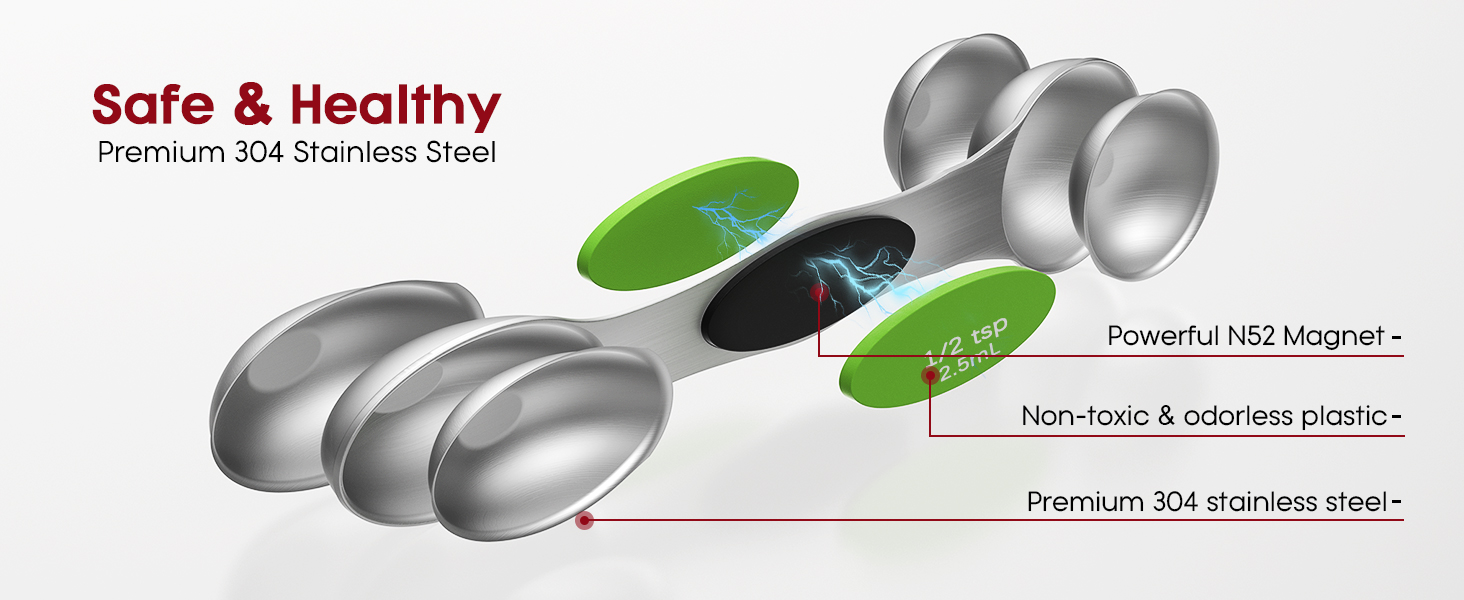 Premium Magnetic Measuring Spoons Set|Strong N52 Magnets|Heavy Duty Stainless Steel|Dual-Sided for Spice Jar & Liquid Measuring|Dishwasher Safe|7 Spoons with Leveler for Baking & Cooking (Colorful)