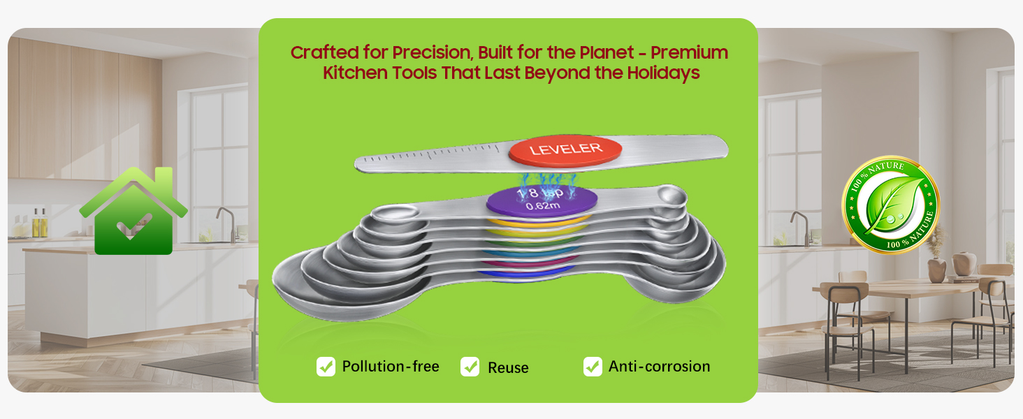 Premium Magnetic Measuring Spoons Set|Strong N52 Magnets|Heavy Duty Stainless Steel|Dual-Sided for Spice Jar & Liquid Measuring|Dishwasher Safe|7 Spoons with Leveler for Baking & Cooking (Colorful)