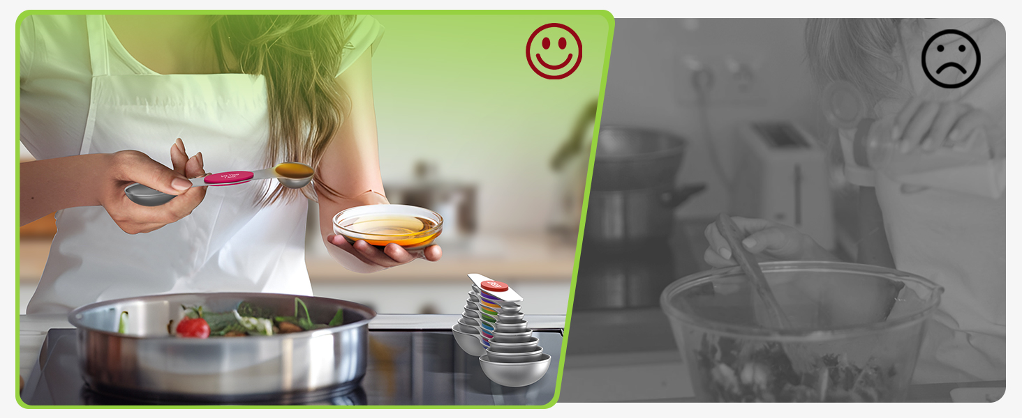 Premium Magnetic Measuring Spoons Set|Strong N52 Magnets|Heavy Duty Stainless Steel|Dual-Sided for Spice Jar & Liquid Measuring|Dishwasher Safe|7 Spoons with Leveler for Baking & Cooking (Colorful)