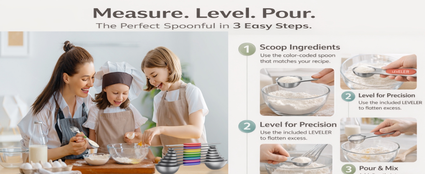 Premium Magnetic Measuring Spoons Set|Strong N52 Magnets|Heavy Duty Stainless Steel|Dual-Sided for Spice Jar & Liquid Measuring|Dishwasher Safe|7 Spoons with Leveler for Baking & Cooking (Colorful)