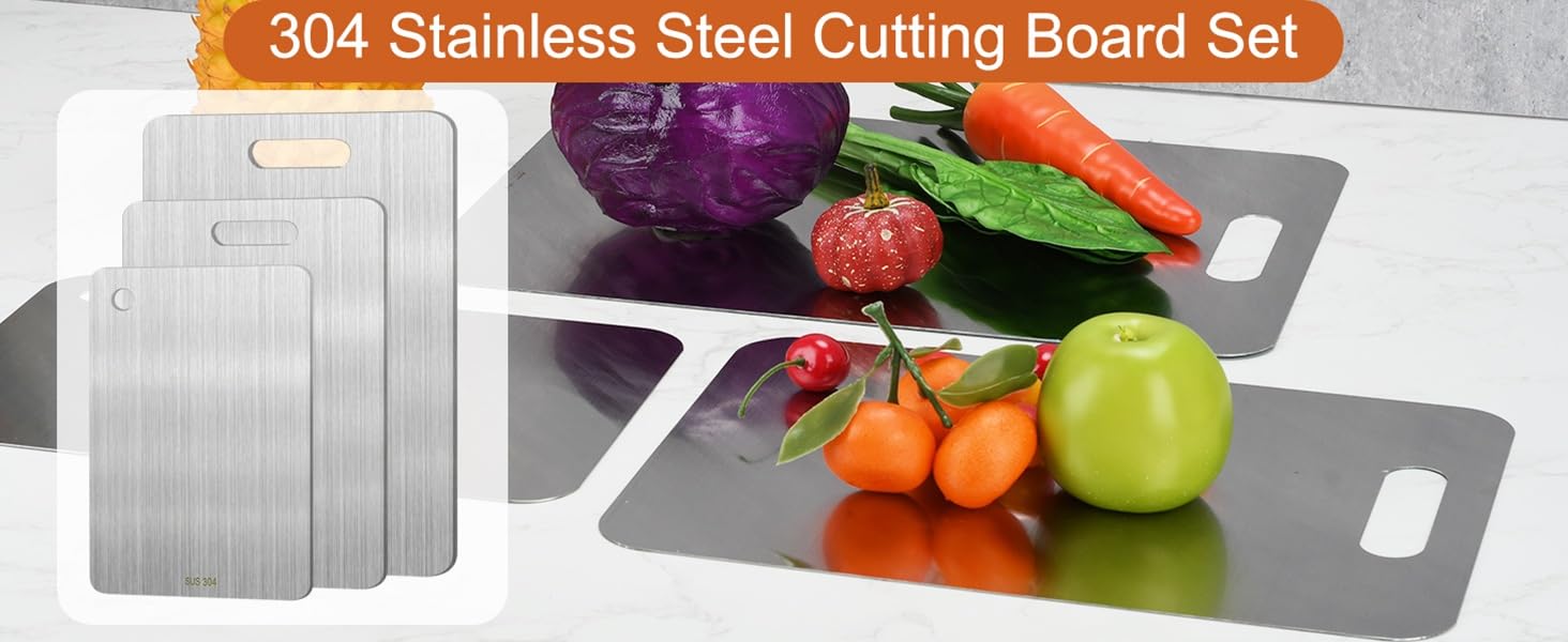 3pcs Stainless Steel Cutting Board Cutting Boards for Kitchen, Upgrade Double Sided Board, Thick Cutting Board for Home Kitchen Cooking