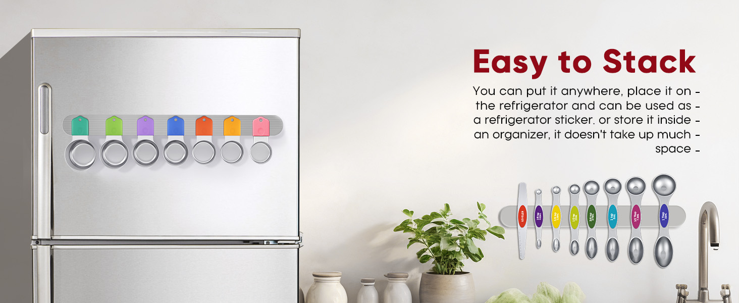 Magnetic Measuring Cups and Spoons Set304 Stainless Steel Dual Scale Set of 15, Strong N52 Magnetic Nesting Design with Leveler, for Dry&Liquid Ingredients, Dishwasher Safe(Colorful)