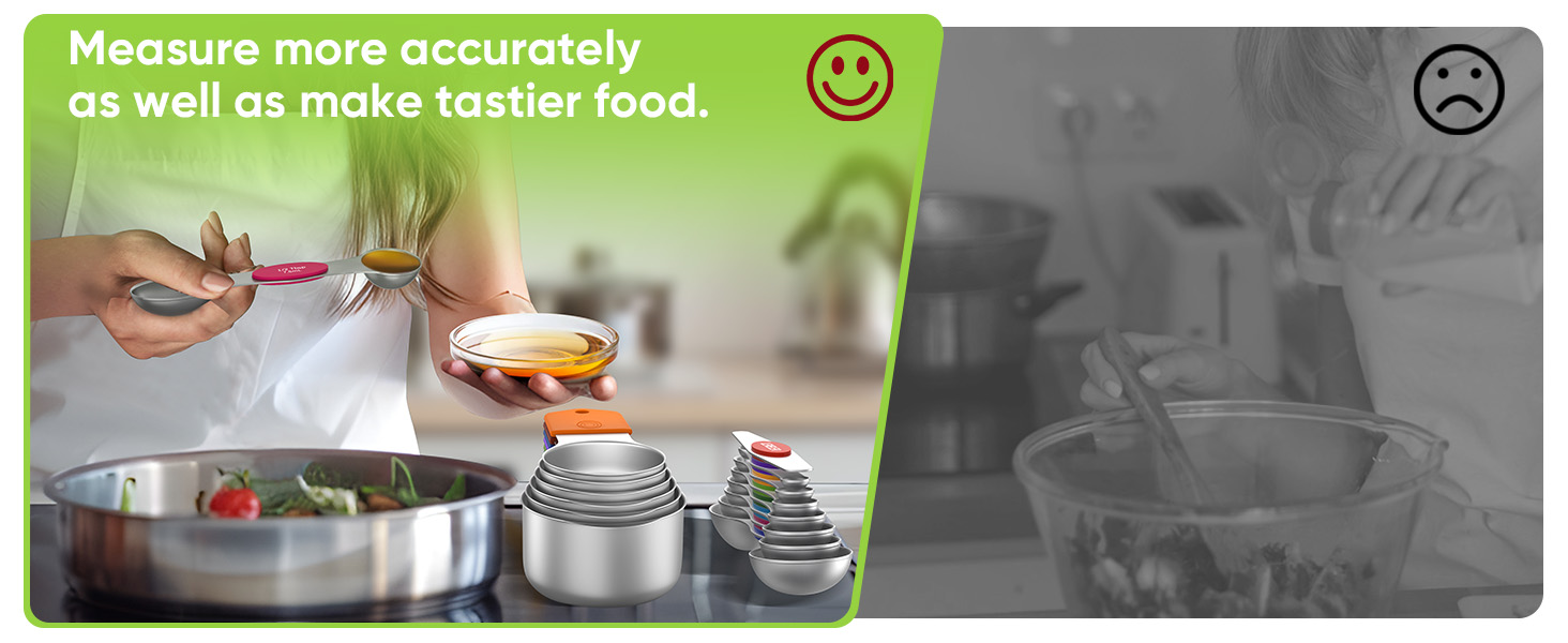 Magnetic Measuring Cups and Spoons Set304 Stainless Steel Dual Scale Set of 15, Strong N52 Magnetic Nesting Design with Leveler, for Dry&Liquid Ingredients, Dishwasher Safe(Colorful)