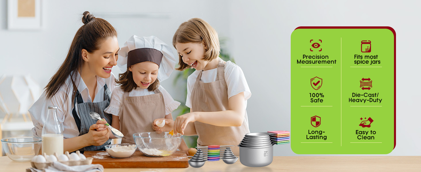 Magnetic Measuring Cups and Spoons Set304 Stainless Steel Dual Scale Set of 15, Strong N52 Magnetic Nesting Design with Leveler, for Dry&Liquid Ingredients, Dishwasher Safe(Colorful)