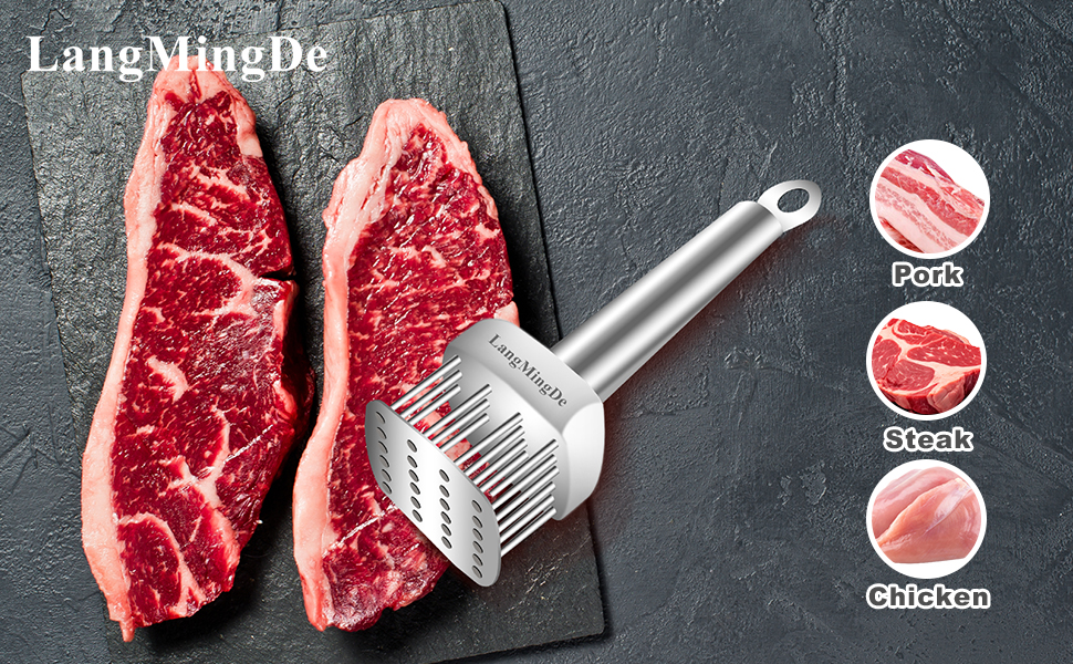 18/10 Stainless Steel Meat Tenderizer Tool, 24 Sharp Needles for Tenderizing Steak Chicken Pork Veal Barbecue Marinating