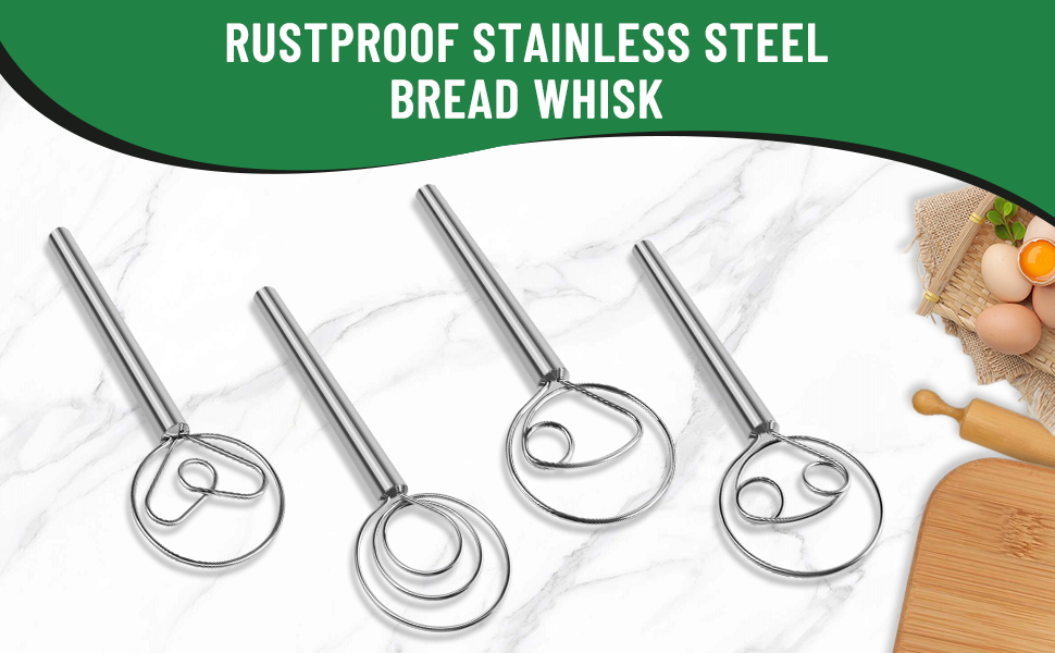 Danish Dough Whisk Stainless Steel Hook Dutch Bread Mixer Hand Tool for Sourdough Baking Making Blending Pastry Pizza