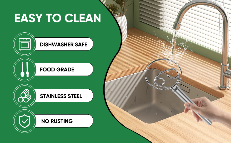 Danish Dough Whisk Stainless Steel Hook Dutch Bread Mixer Hand Tool for Sourdough Baking Making Blending Pastry Pizza