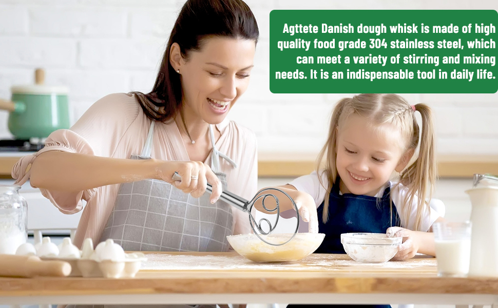 Danish Dough Whisk Stainless Steel Hook Dutch Bread Mixer Hand Tool for Sourdough Baking Making Blending Pastry Pizza