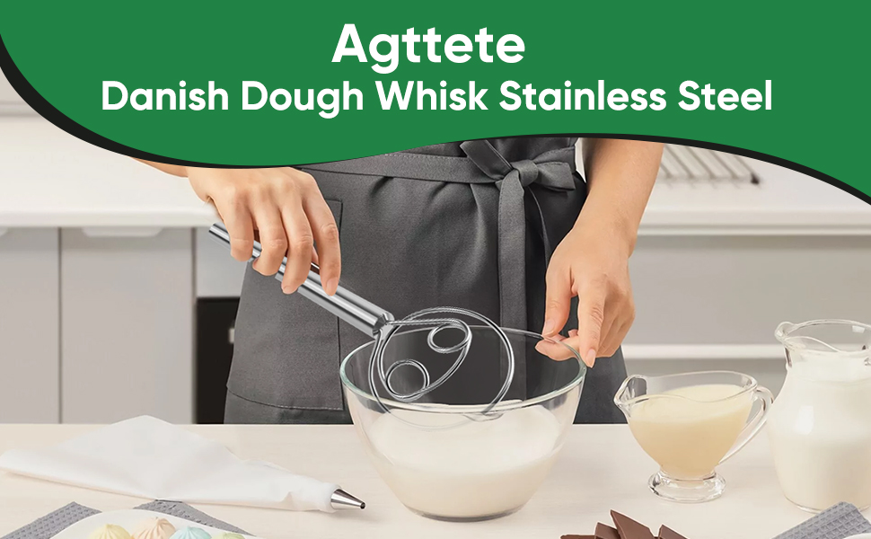 Danish Dough Whisk Stainless Steel Hook Dutch Bread Mixer Hand Tool for Sourdough Baking Making Blending Pastry Pizza