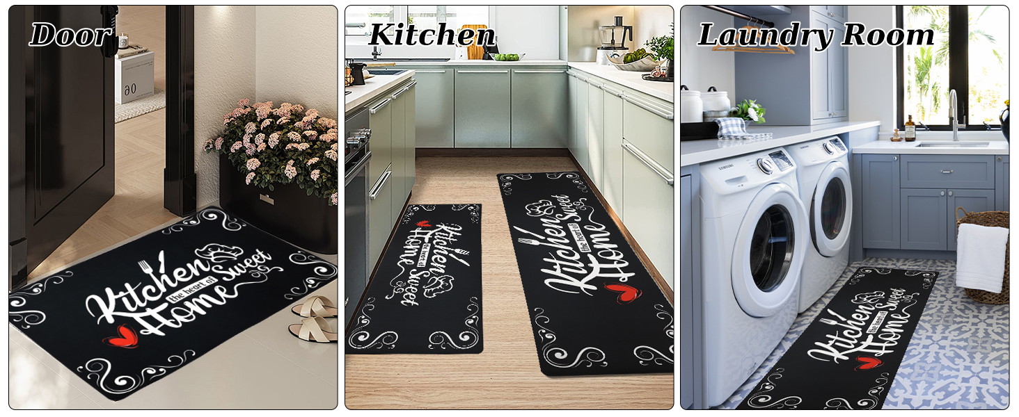 Kitchen Mats for Floor 3 Pieces Set, Non Slip Cushioned Runners Waterproof Comfort Kitchen Rugs and Mats Farmhouse Chef Mat Carpet for Sink,Laundry Room