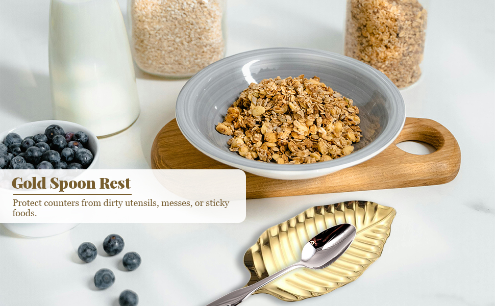 Gold Spoon Rest for Kitchen Counter, Spatula Spoon Ladle Utensil Holder, Stainless Steel Spoon Holder for Stove Top, Spoon Rest for Ladles, Tongs & Spatula