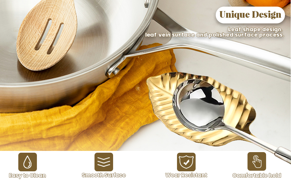 Gold Spoon Rest for Kitchen Counter, Spatula Spoon Ladle Utensil Holder, Stainless Steel Spoon Holder for Stove Top, Spoon Rest for Ladles, Tongs & Spatula