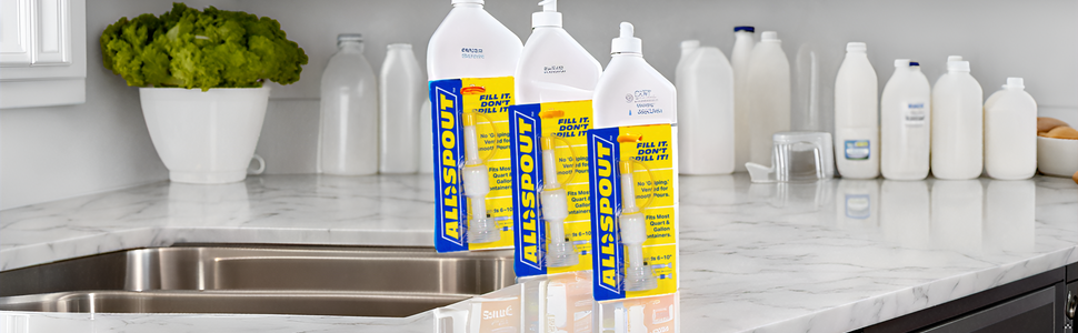 Extendable No-Drip Pour Spout for Quart and Gallon Jugs, Vented, Adjustable 6 to 10 Inch, Collapsible, Universal Fit - 3 Pack