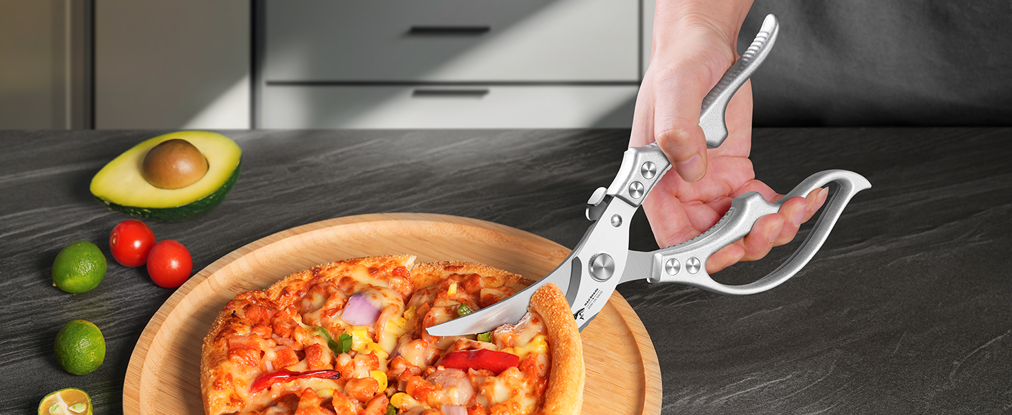 MAD SHARK Heavy Duty Poultry Shears, Kitchen Shears with Non-Slip Handle & Safety Lock, All Purpose Kitchen Scissors for Chicken, Meat Cutting, Turkey, Fish, Vegetables, Spring Loaded, Dishwasher Safe