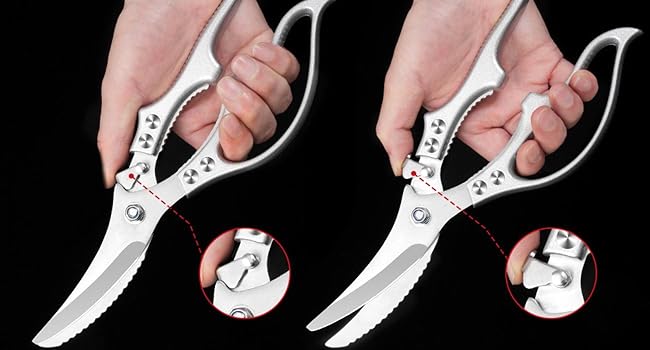 MAD SHARK Heavy Duty Poultry Shears, Kitchen Shears with Non-Slip Handle & Safety Lock, All Purpose Kitchen Scissors for Chicken, Meat Cutting, Turkey, Fish, Vegetables, Spring Loaded, Dishwasher Safe